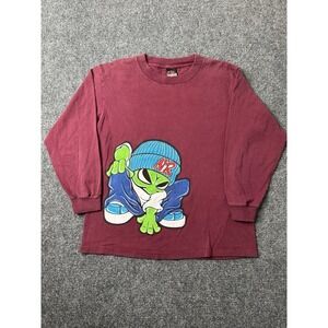 Womens Graphic No Rules Alien Red Long Sleeve Shirt USA Made, Size‎ M